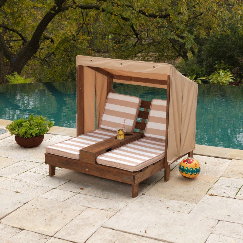 Double Chaise Lounge with Cup Holders - Espresso & Oatmeal - Image 2