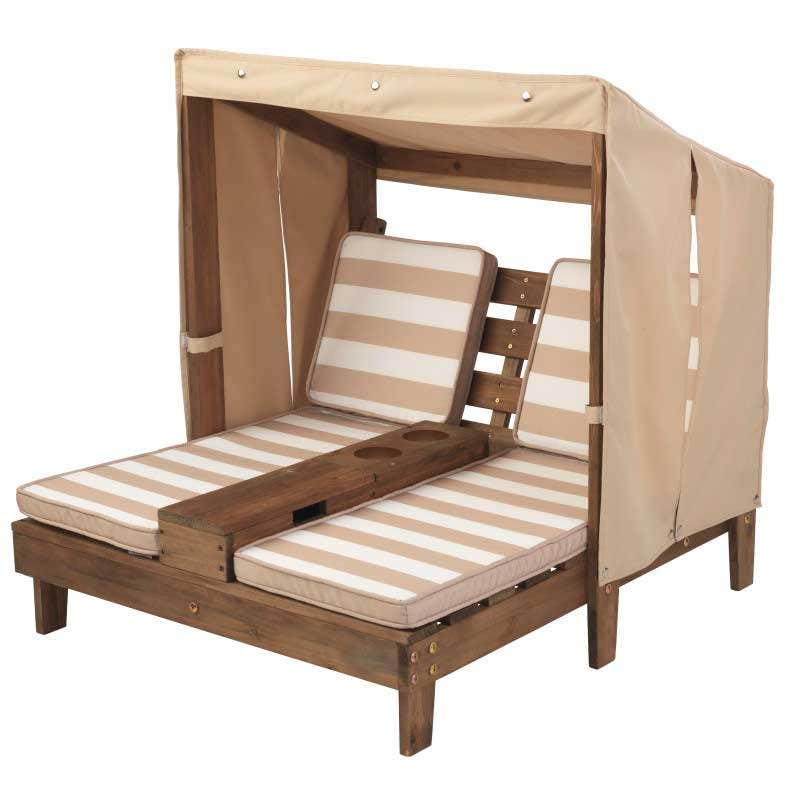 Double Chaise Lounge with Cup Holders - Espresso & Oatmeal - Image 5
