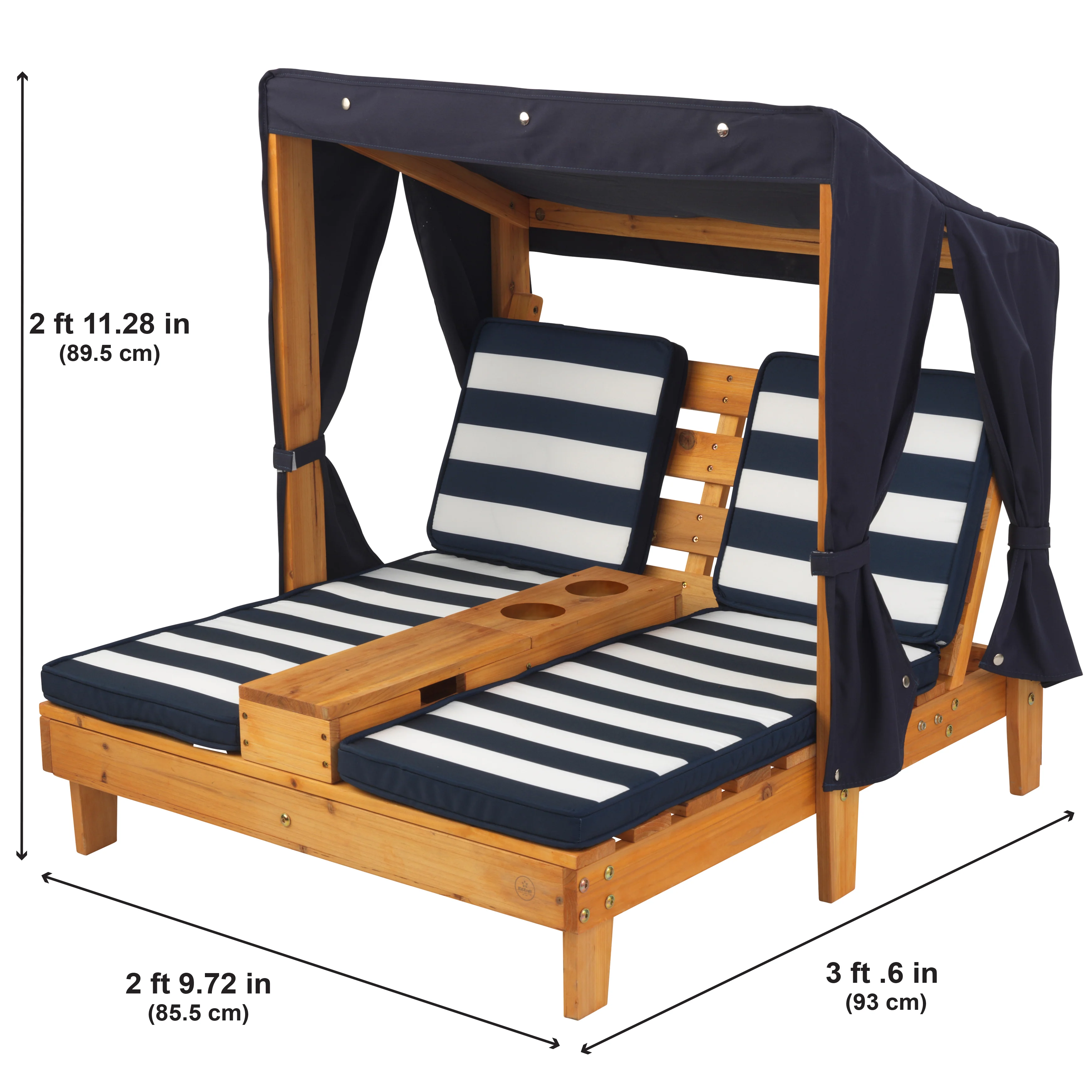 Double Chaise Lounge with Cup Holders - Honey & Navy - Image 3