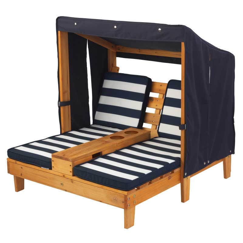 Double Chaise Lounge with Cup Holders - Honey & Navy - Image 5
