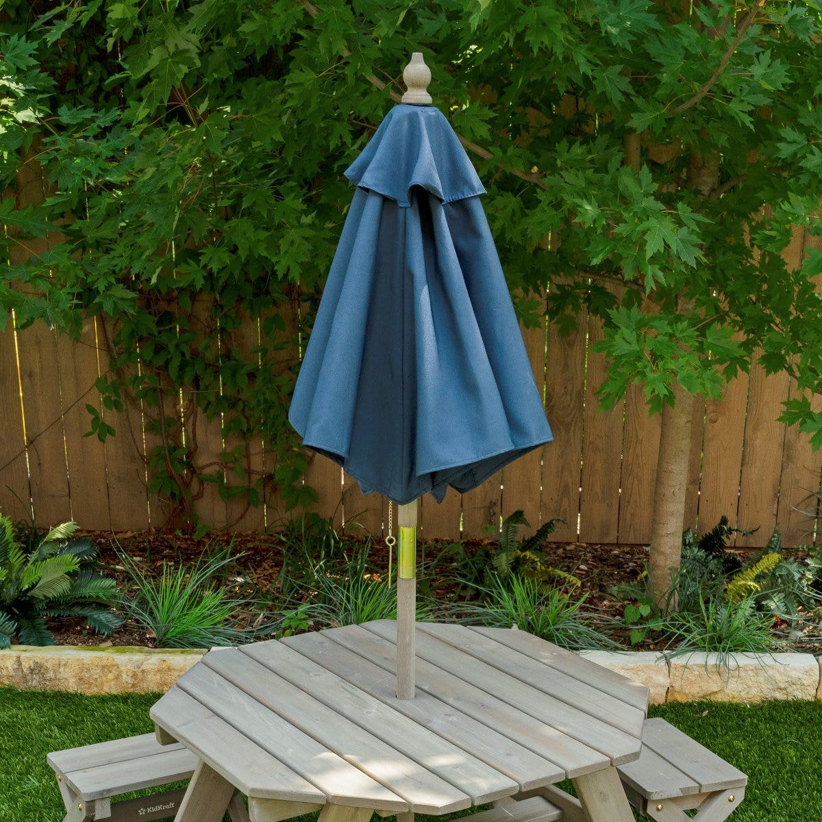 Octagon Table, Stools & Umbrella Set - Barnwood Gray & Navy - Image 10