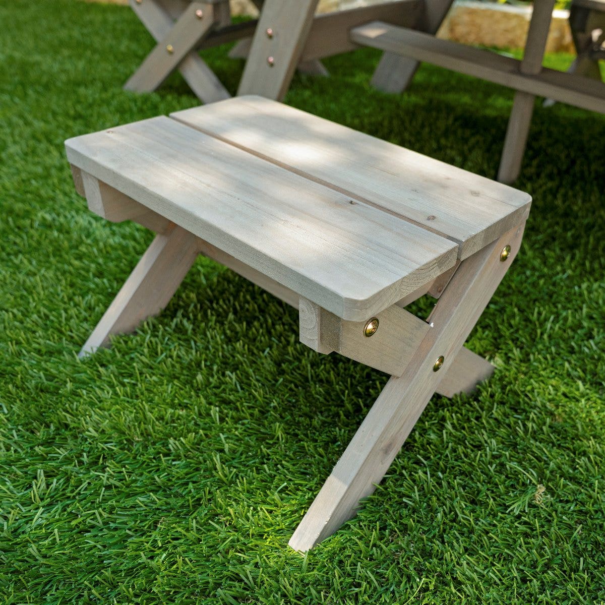 Octagon Table, Stools & Umbrella Set - Barnwood Gray & Navy - Image 9