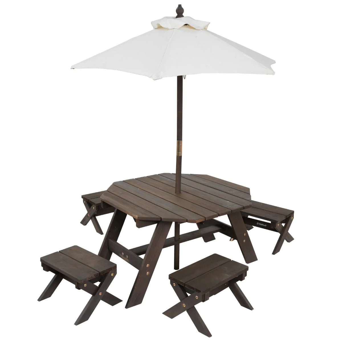 Octagon Table, Stools & Umbrella Set - Bear Brown & Beige - Image 13