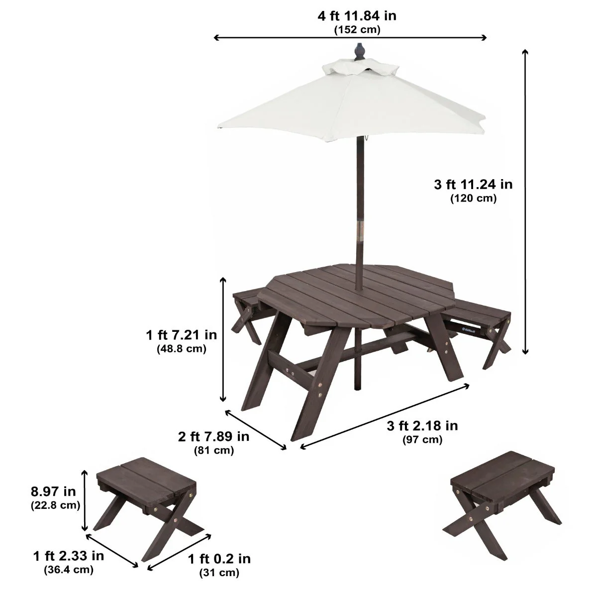 Octagon Table, Stools & Umbrella Set - Bear Brown & Beige - Image 4
