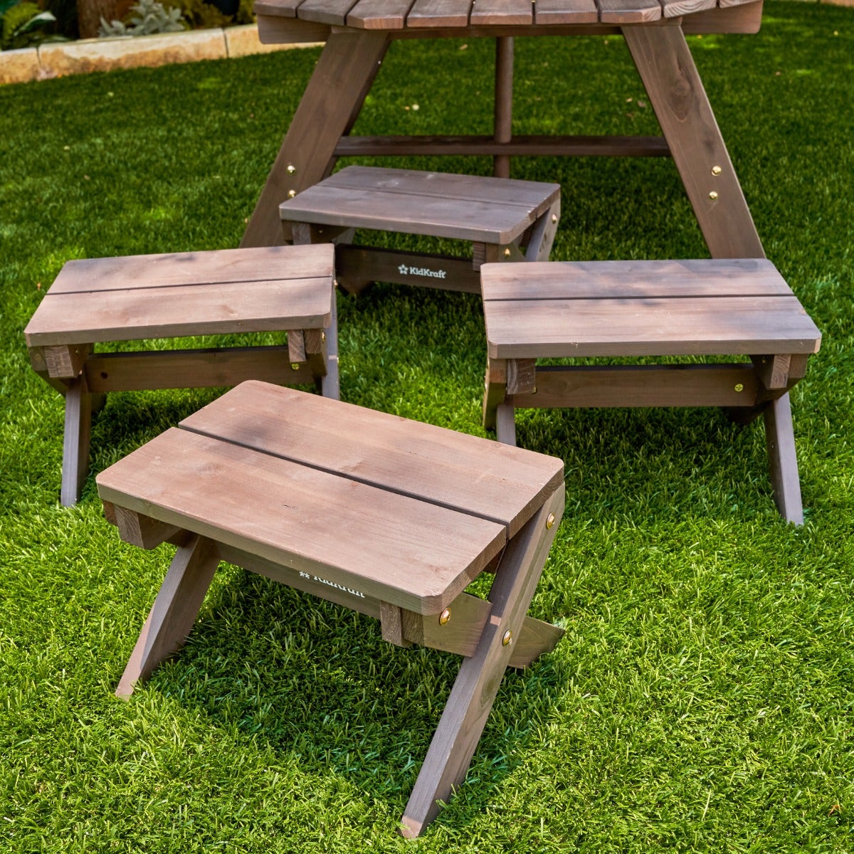 Octagon Table, Stools & Umbrella Set - Bear Brown & Beige - Image 7