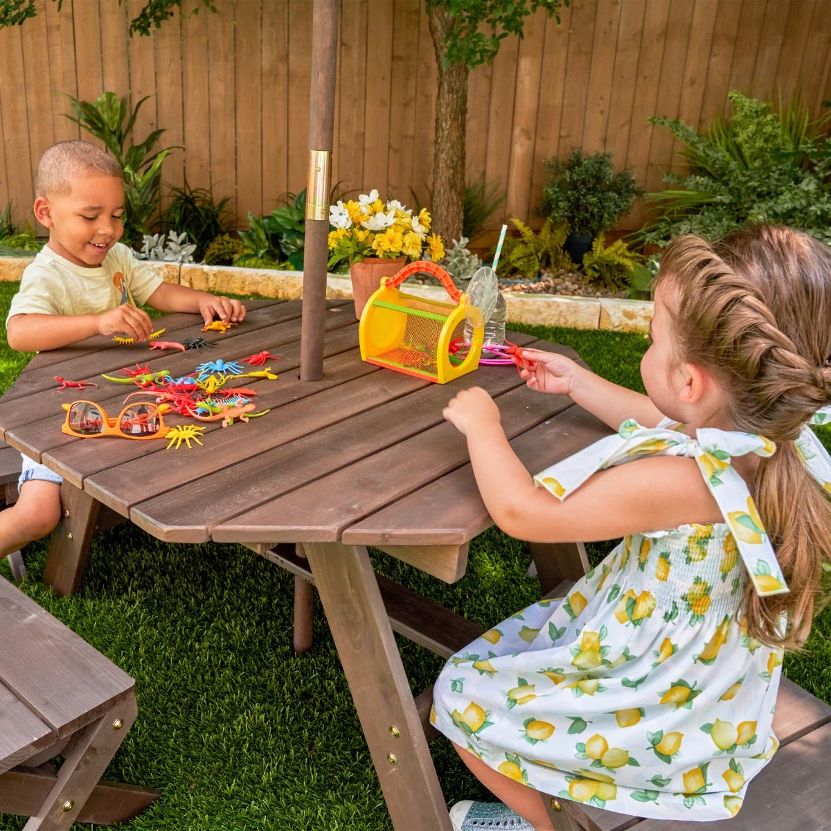 Octagon Table, Stools & Umbrella Set - Bear Brown & Beige - Image 9