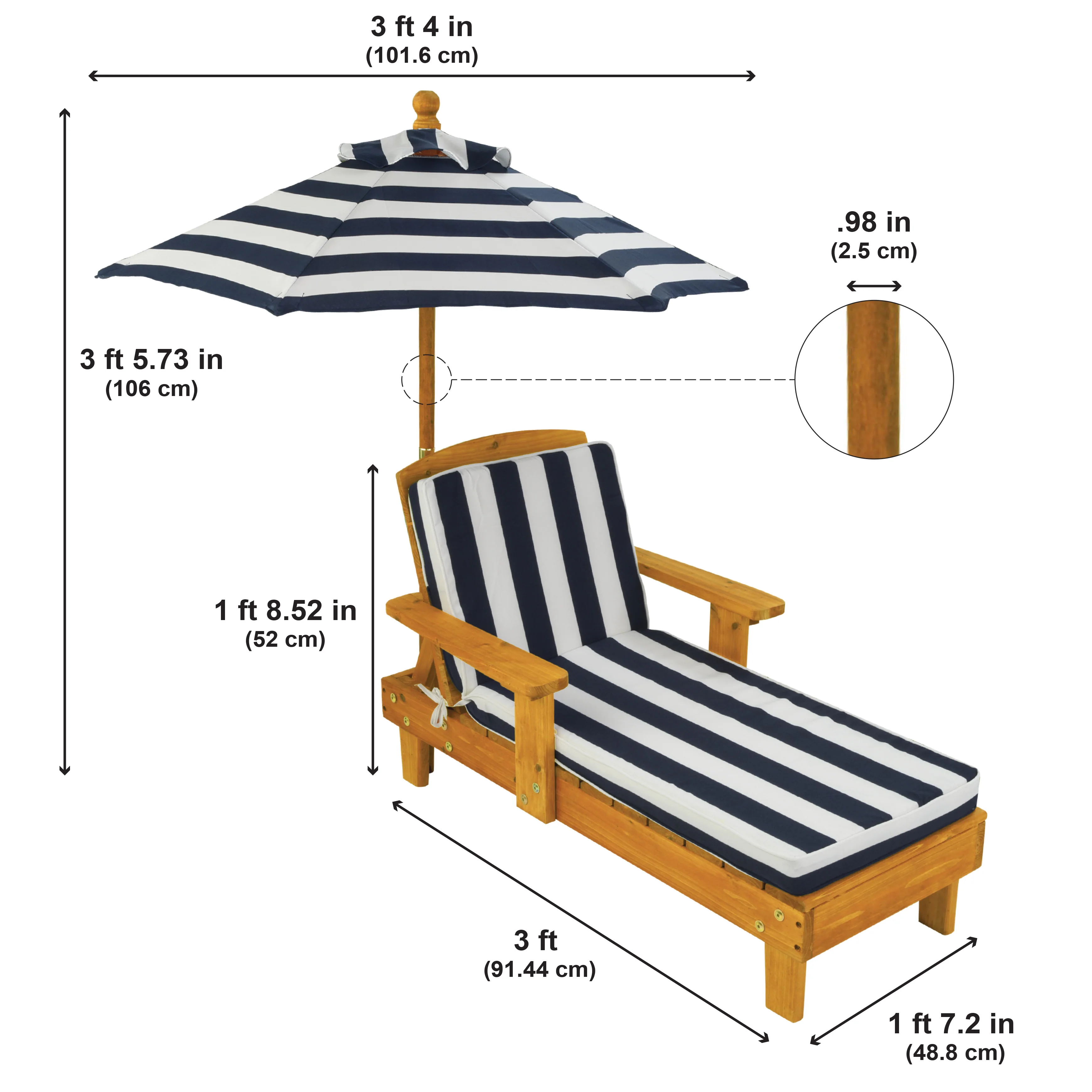 Outdoor Chaise with Umbrella - Navy - Image 3