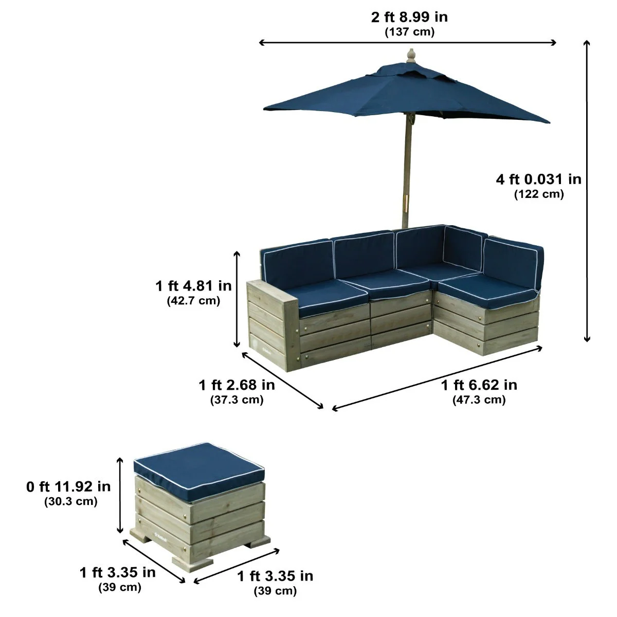 Outdoor Sectional, Ottoman & Umbrella Set - Barnwood Gray & Navy - Image 16