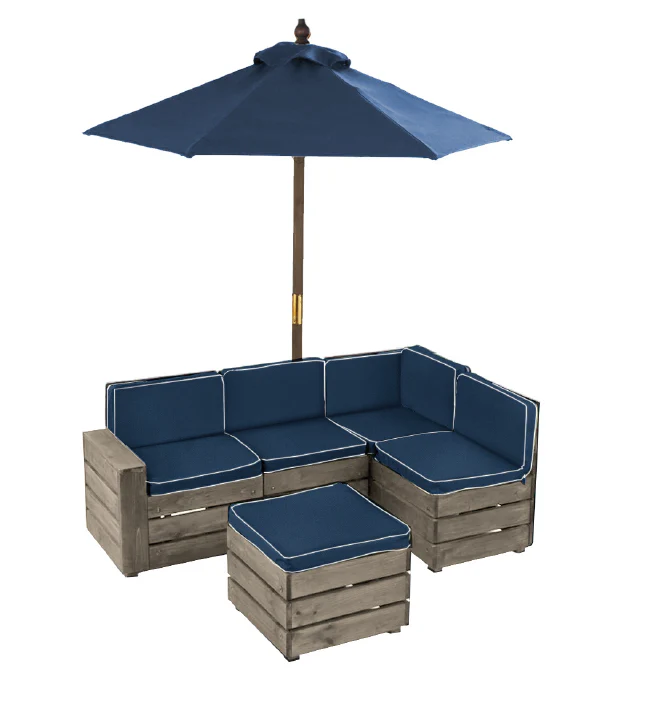 Outdoor Sectional, Ottoman & Umbrella Set - Barnwood Gray & Navy - Image 17