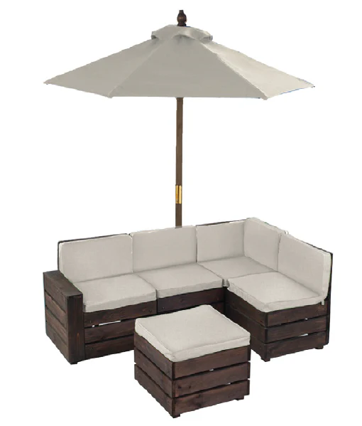 Outdoor Sectional Ottoman & Umbrella Set- Bear Brown & Beige - Image 10