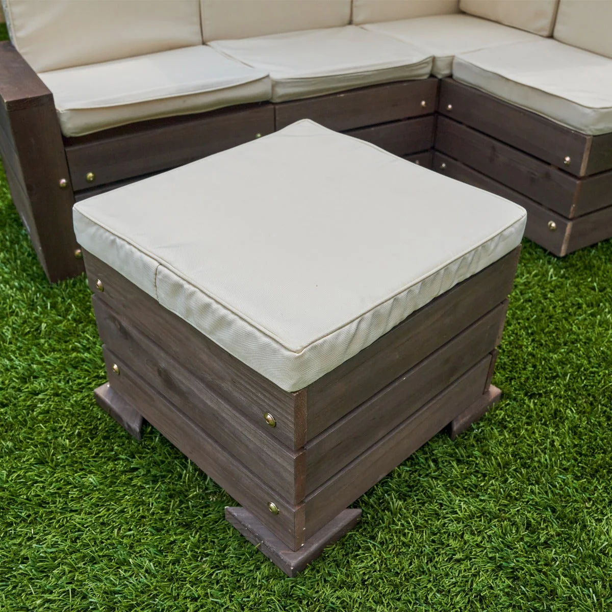Outdoor Sectional Ottoman & Umbrella Set- Bear Brown & Beige - Image 3