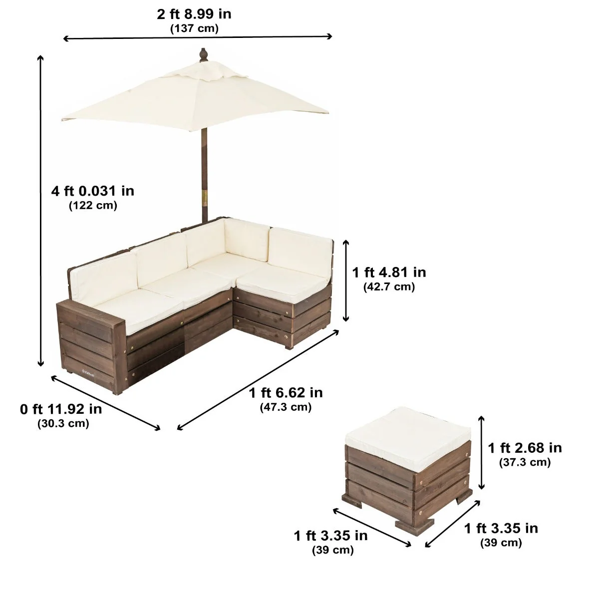 Outdoor Sectional Ottoman & Umbrella Set- Bear Brown & Beige - Image 5