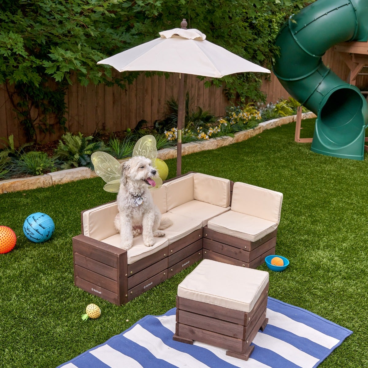 Outdoor Sectional Ottoman & Umbrella Set- Bear Brown & Beige - Image 8