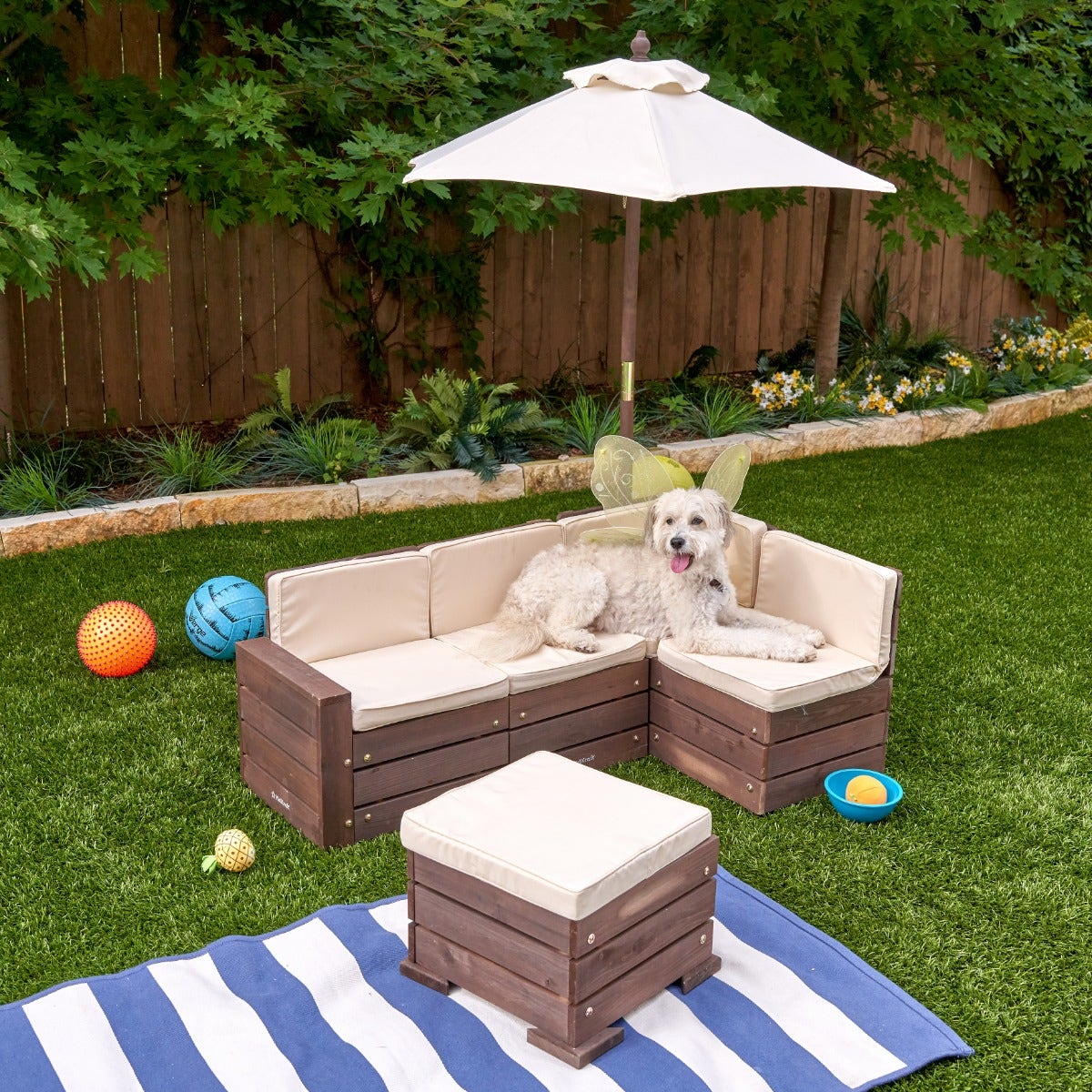 Outdoor Sectional Ottoman & Umbrella Set- Bear Brown & Beige - Image 9