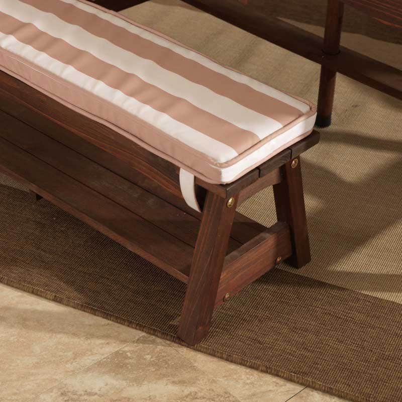 Outdoor Table & Bench Set with Cushions & Umbrella - Oatmeal & White Stripes - Image 5