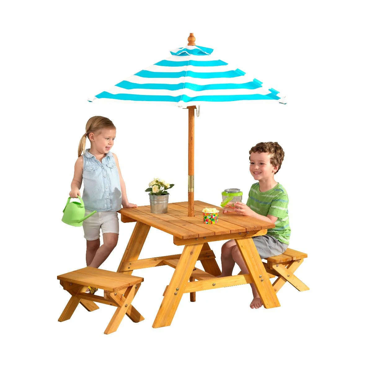 Outdoor Table with Benches & Umbrella - Image 4
