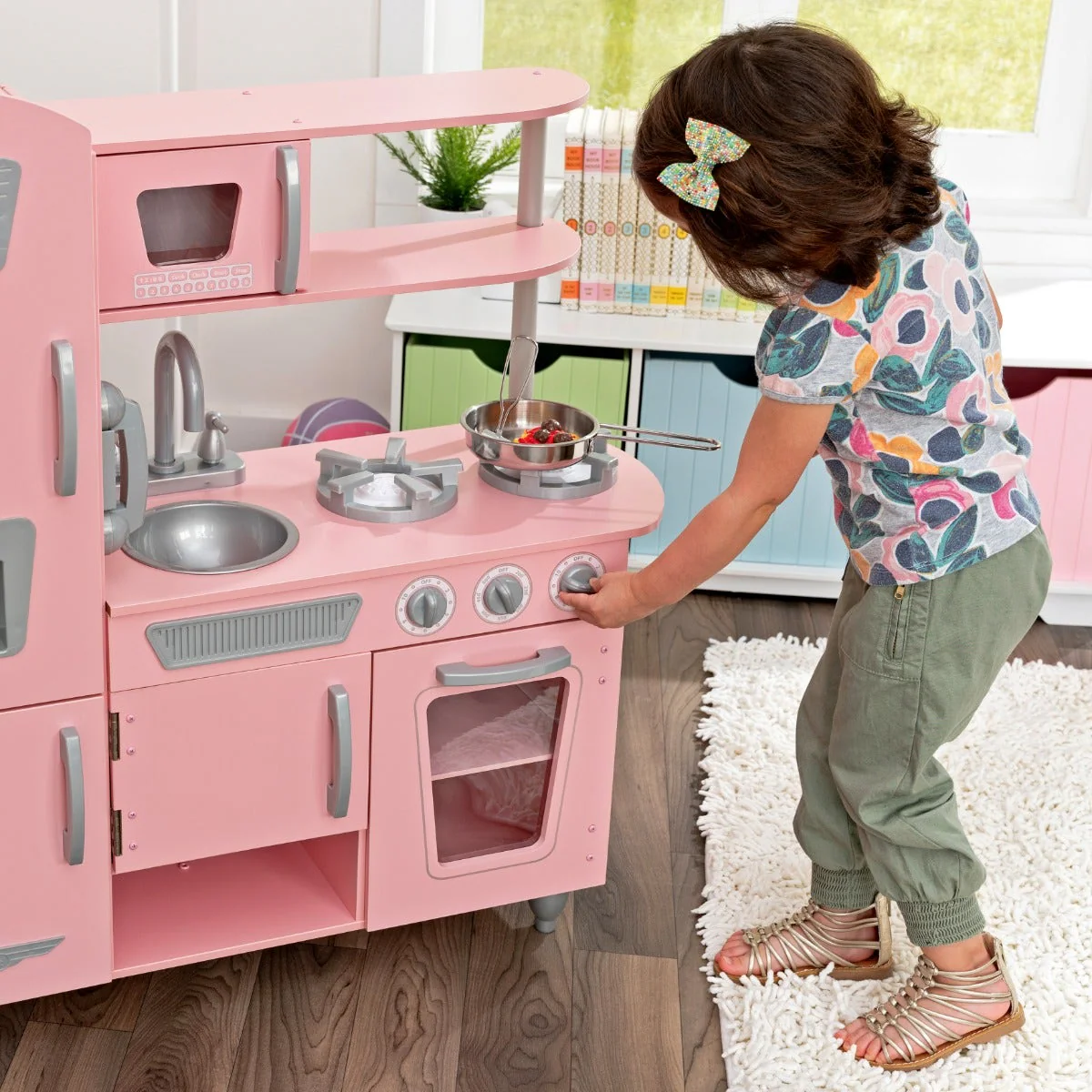 Vintage Play Kitchen - Pink with Stainless Steel Fixtures & Ice Maker - Image 3