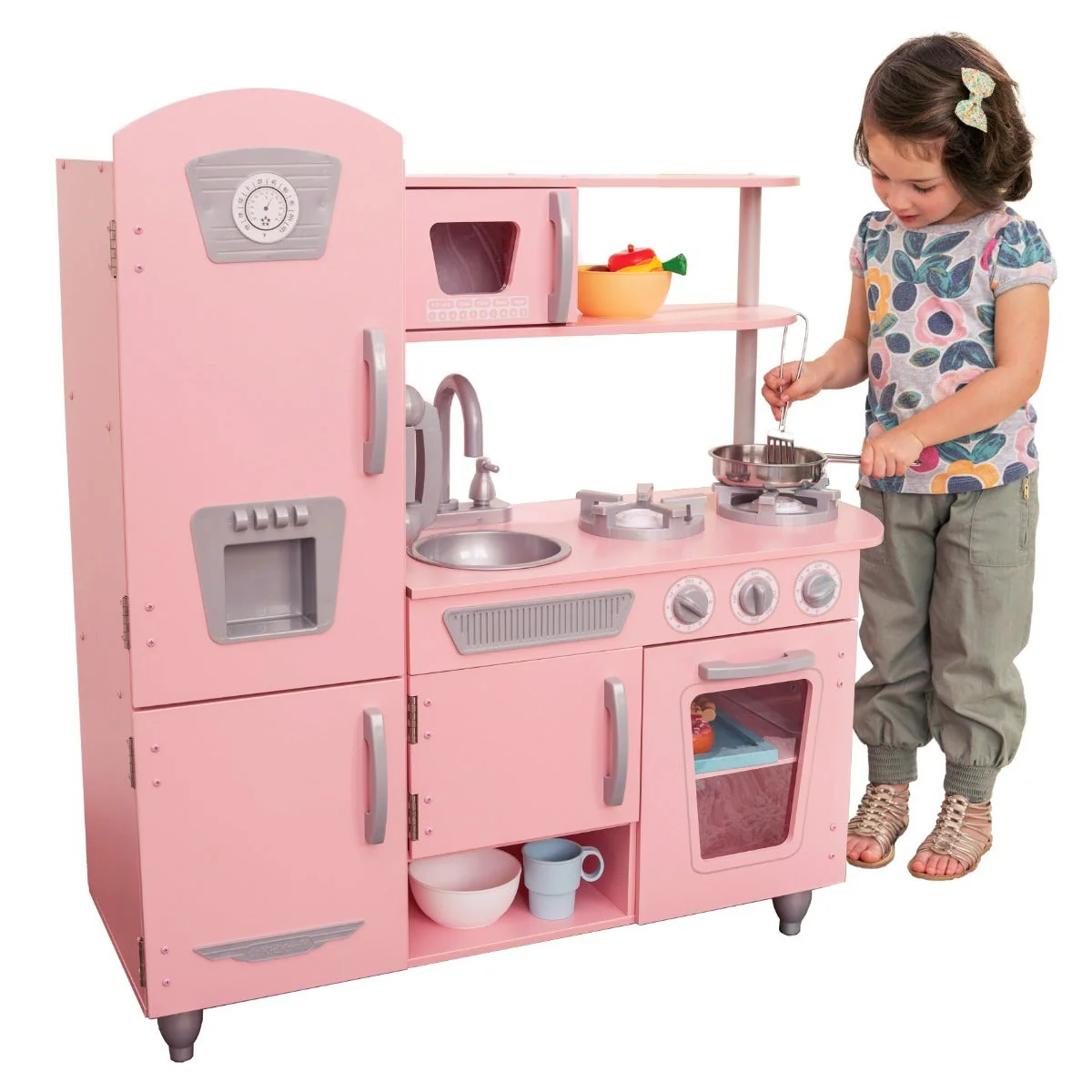 Vintage Play Kitchen - Pink with Stainless Steel Fixtures & Ice Maker - Image 8