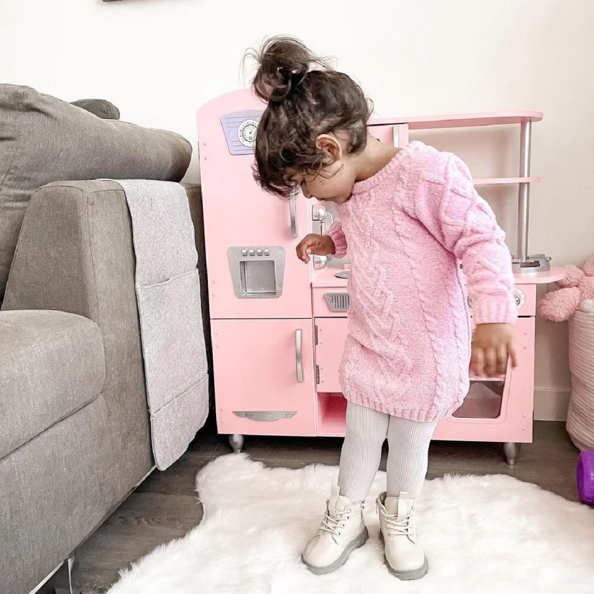 Vintage Play Kitchen - Pink with Stainless Steel Fixtures & Ice Maker - Image 9