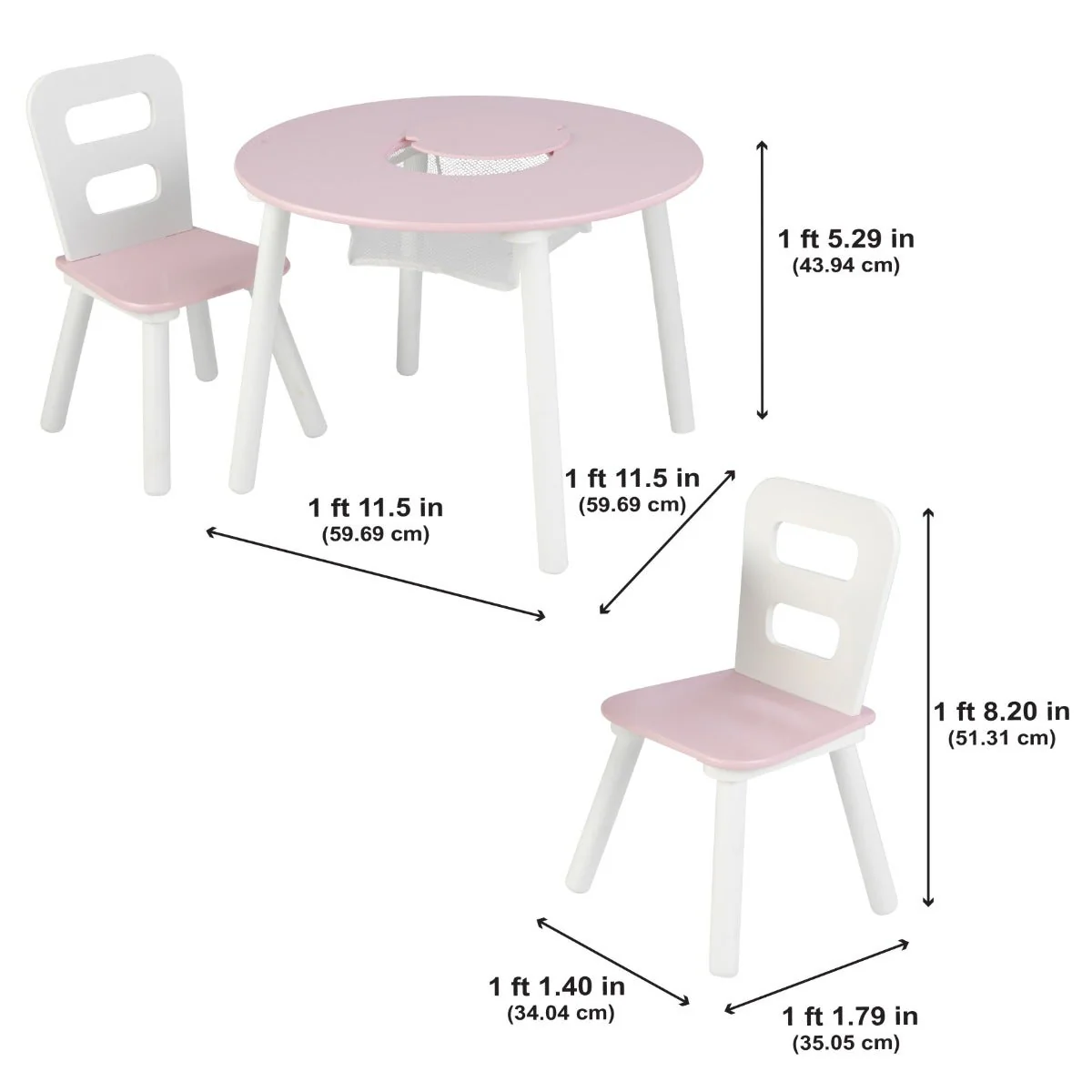 Round Storage Table & 2 Chair Set - Pink & White - Image 3