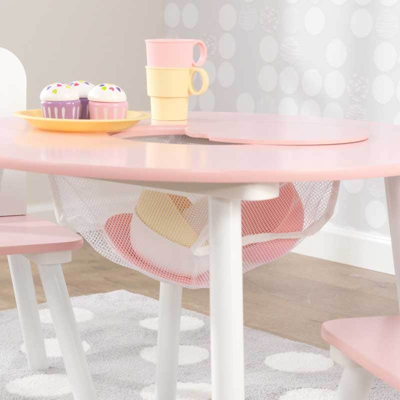 Round Storage Table & 2 Chair Set - Pink & White - Image 5