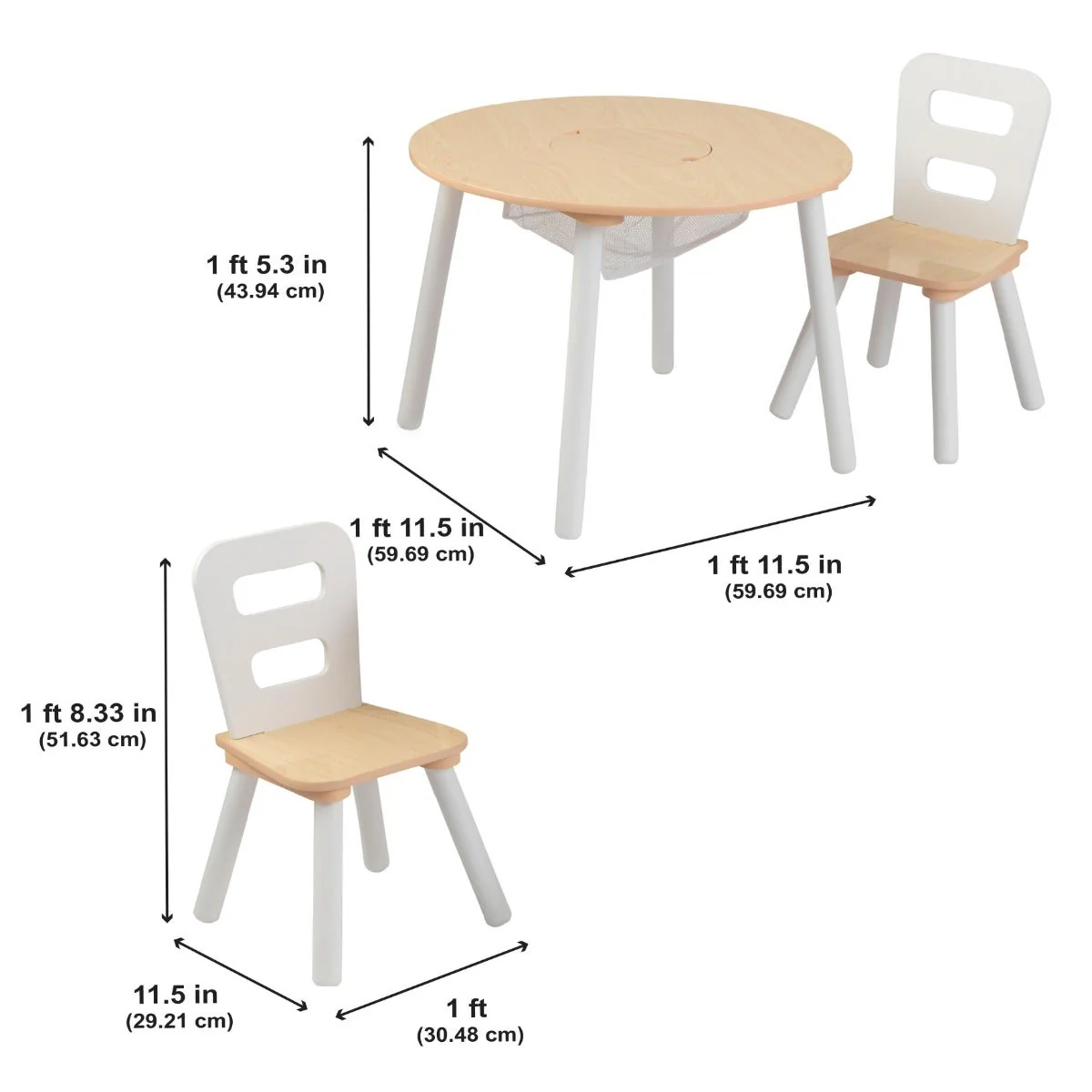 Round Storage Table & 2 Chair Set - Natural & White - Image 6