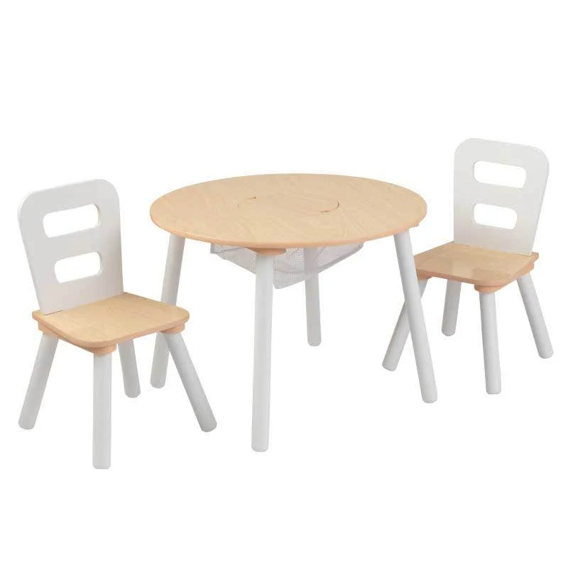 Round Storage Table & 2 Chair Set - Natural & White - Image 7