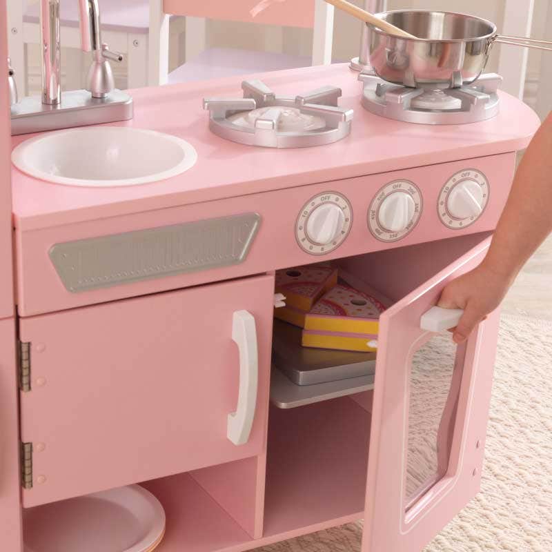 Vintage Play Kitchen - Pink with White Fixtures - Image 3