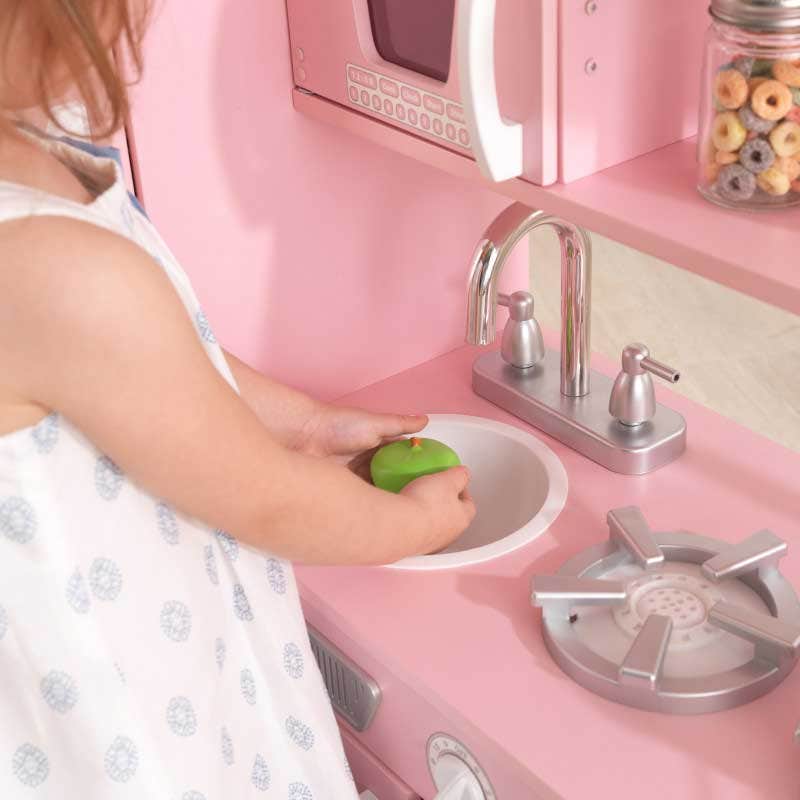 Vintage Play Kitchen - Pink with White Fixtures - Image 4