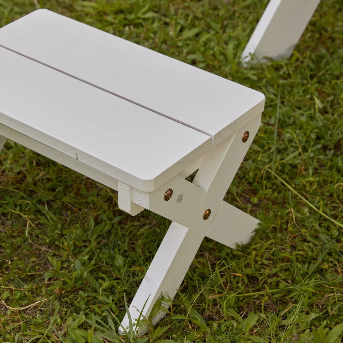 White Outdoor Table with Benches & Umbrella – Turquoise & White Stripes - Image 8